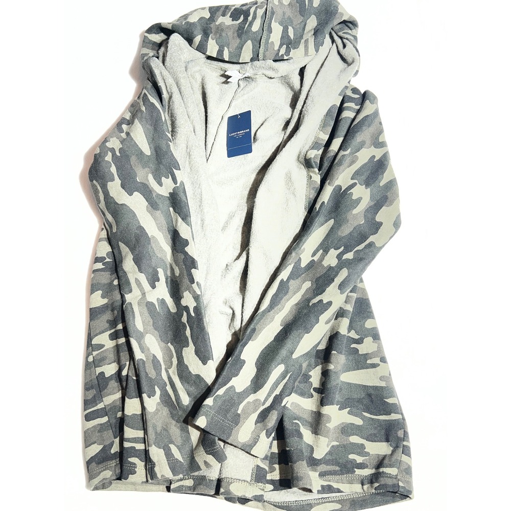 Lucky Brand Womens Camo Open Front Hooded Cardigan Green Grey 7WD71032 S